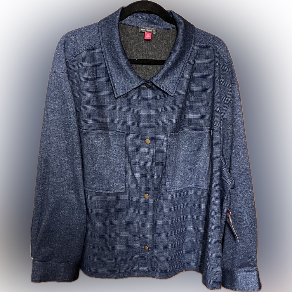 NWT Vince Camuto Herringbone Collared Navy Snap Closure Jacket Size 3X